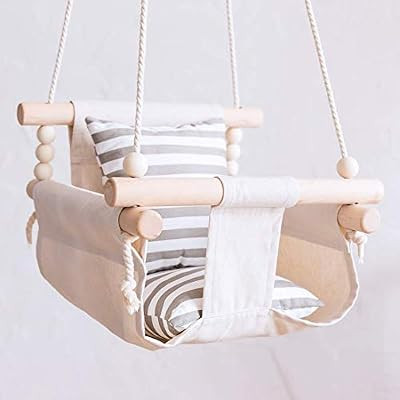 bopoobo Baby Canvas Swing Chair Hanging Wood Children Kindergarten Toy Outside Indoor Small Baske... | Amazon (US)
