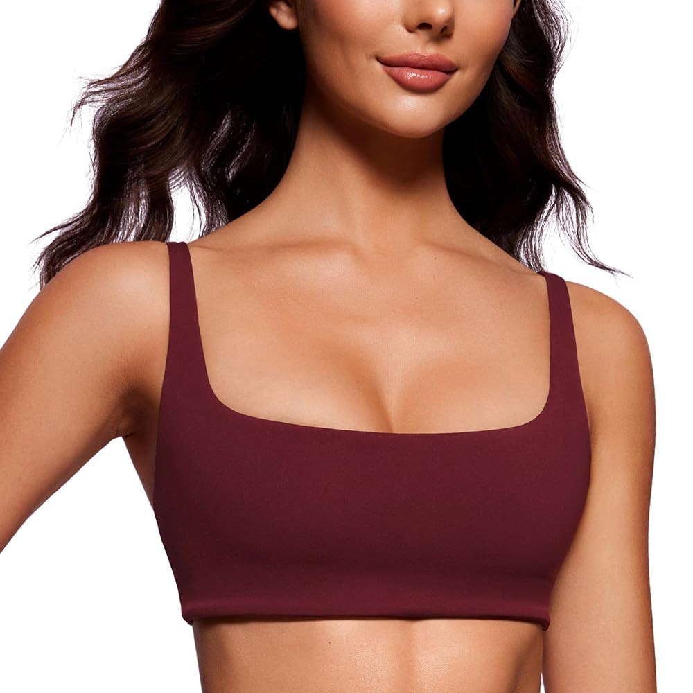 CRZ YOGA Butterluxe Spaghetti Strap Sports Bras for Women - Square Neck Yoga Wireless Low Coverag... | Amazon (US)