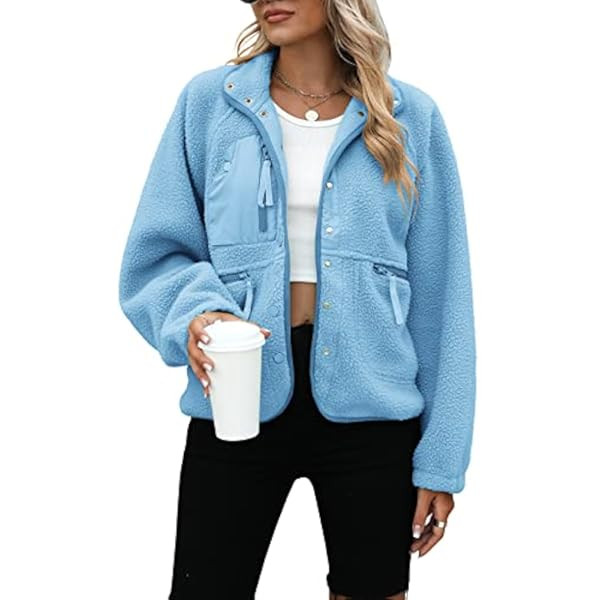 Nirovien Womens Fuzzy Fleece Jacket Button Down Shacket Casual Sherpa Coats Warm Outwear With Pocket | Amazon (US)