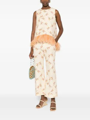 La Scala floral-print fringed top | Farfetch Global