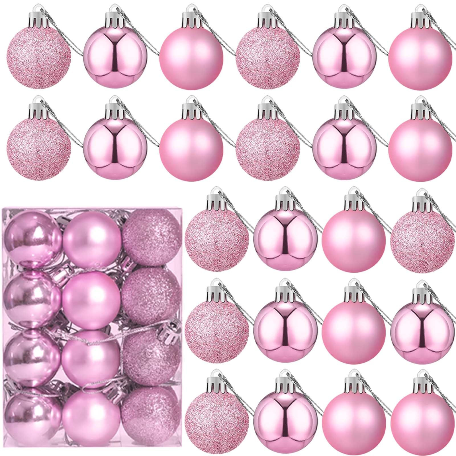 24 Count Mini Pink Ornaments for Mini Christmas Tree, Small Shatterproof Christmas Tree Ornaments... | Amazon (US)