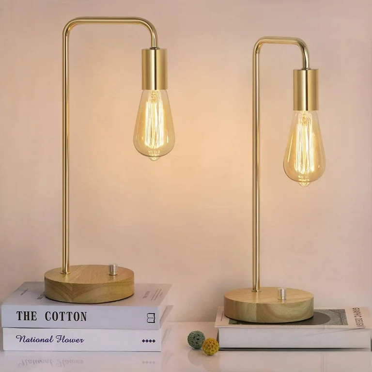 Gold Industrial Table Lamps, Edison Bedside Lamps Set of 2 - Walmart.com | Walmart (US)