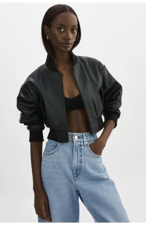 LAMARQUE EVELIN | Faux Leather Cropped Bomber in Black at Nordstrom, Size Small | Nordstrom