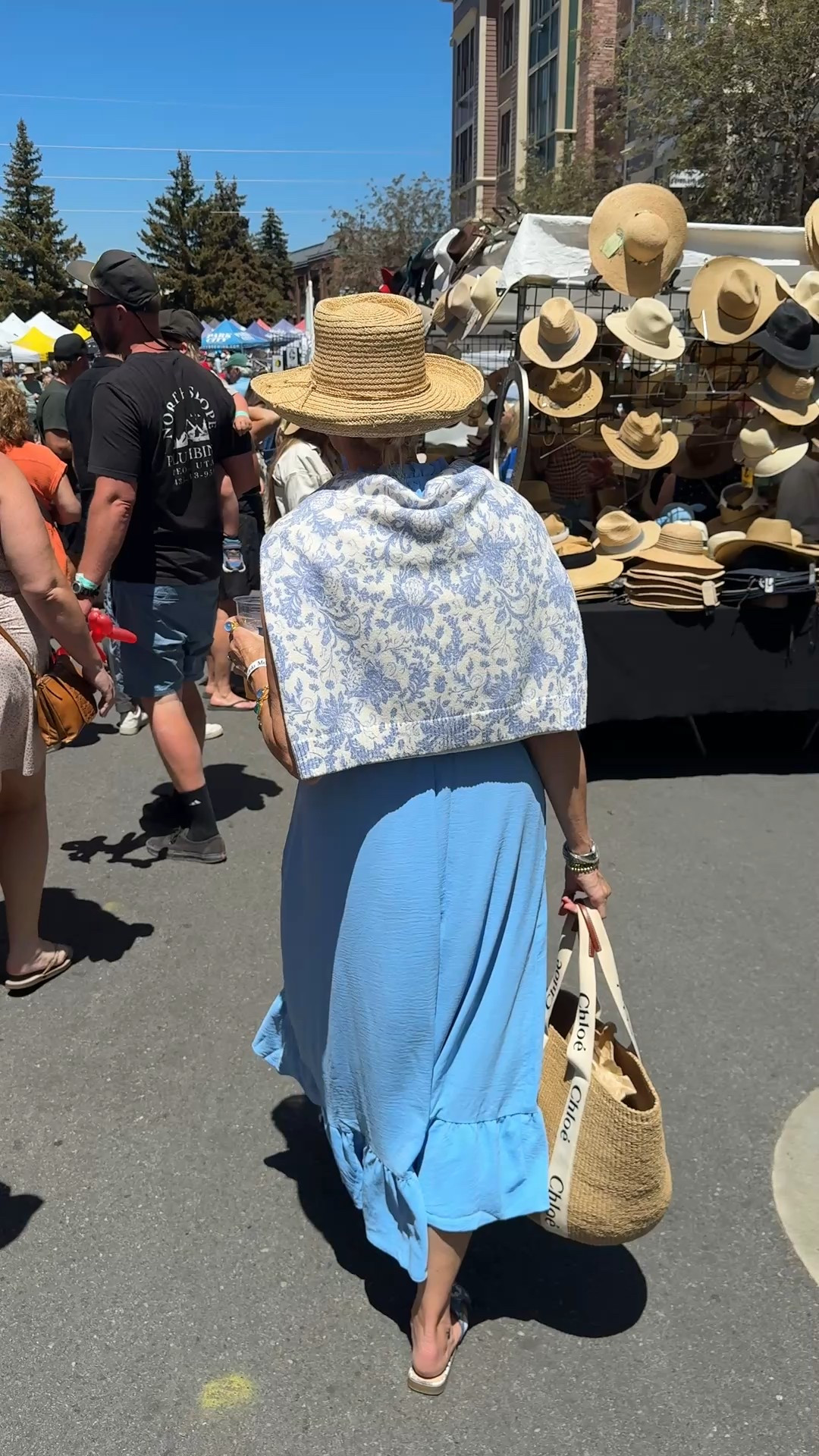 Sale 🚨 Sundress Sunday-
Perfect for Church, Brunch, farmers market …vacation!

Gibsonlook dress Now on major sale under $30. Normally $129
Has pockets, tie waist,
Fits tts and comes in a couple colors. 
I am 5’9 1/2 a size 4 wearing a small 

Other Gibson look items save 10% off with code: DARCY10

The cutest toile sandals $25 tts 

Toile sweater on shoulders loft (Spring) 
Gigi pip straw hat  (linked similar) 

Chloe straw bag large 

Jewlery -Julie Vos 
Two rings
2 bracelets 

Right arm 
Tag watch 
Diamond tennis bracelet 
Tiffany bracelet 