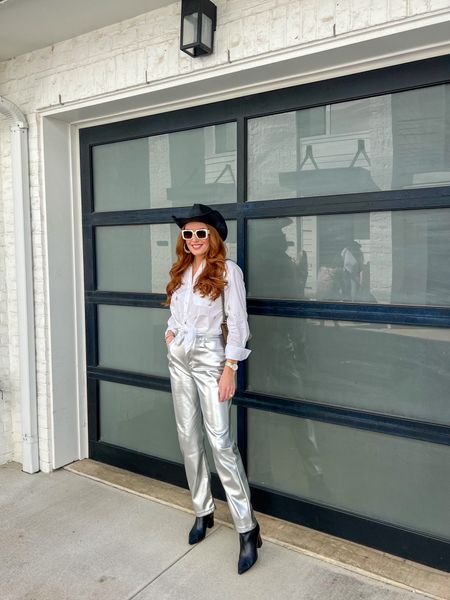 Silver vegan leather pants are on sale for $39!🚨 

Black boots - cowgirl hats - cowboy hats - vegan leather pants - booties - target hat - target - going out - Nashville - bachelorette party - party outfit - 

#LTKshoecrush #LTKSeasonal #LTKfindsunder100