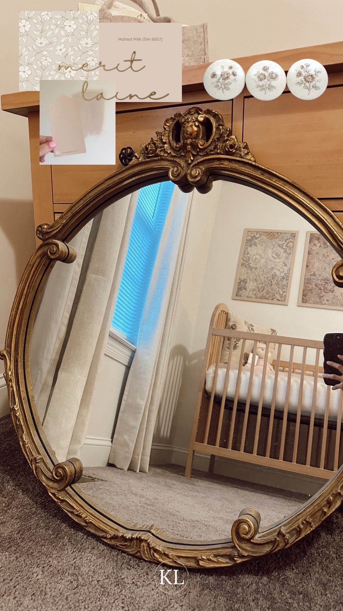 Gold mirror for above a dresser, wall art, nursery decor, home decor, wall mirror, nursery for a girl, baby girl nursery, nursery inspo 

my great grandmas mirror 🥹✨ can’t wait to see this room come together- linking gold / brass mirrors that are similar! 

#LTKHome #LTKBaby #LTKKids