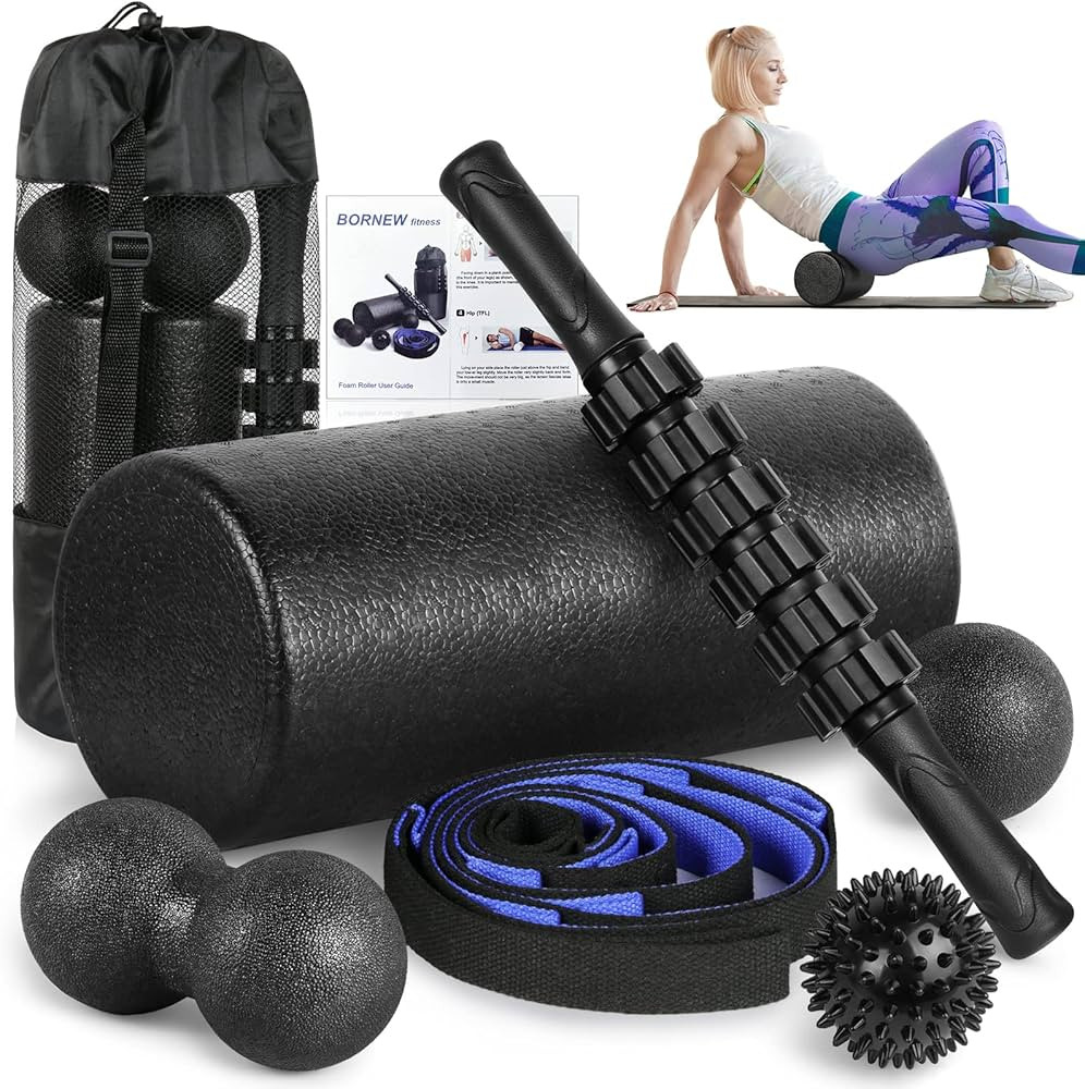 Foam Roller Set - High Density Back Roller, Muscle Roller Stick,2 Foot Fasciitis Ball, Stretching... | Amazon (US)