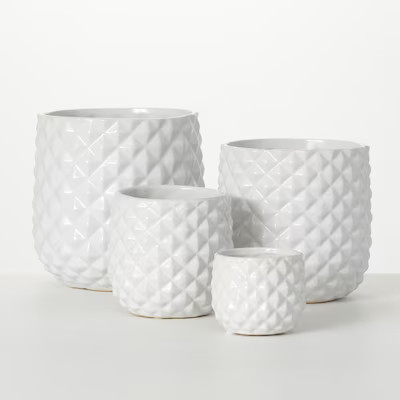 Grayson Lane 3-Pack Round 8.7-in W Medium White Ceramic Contemporary/Modern Indoor/Outdoor Plante... | Lowe's