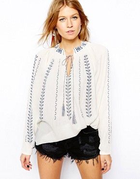 Mango Embroidered Smock Top | ASOS UK