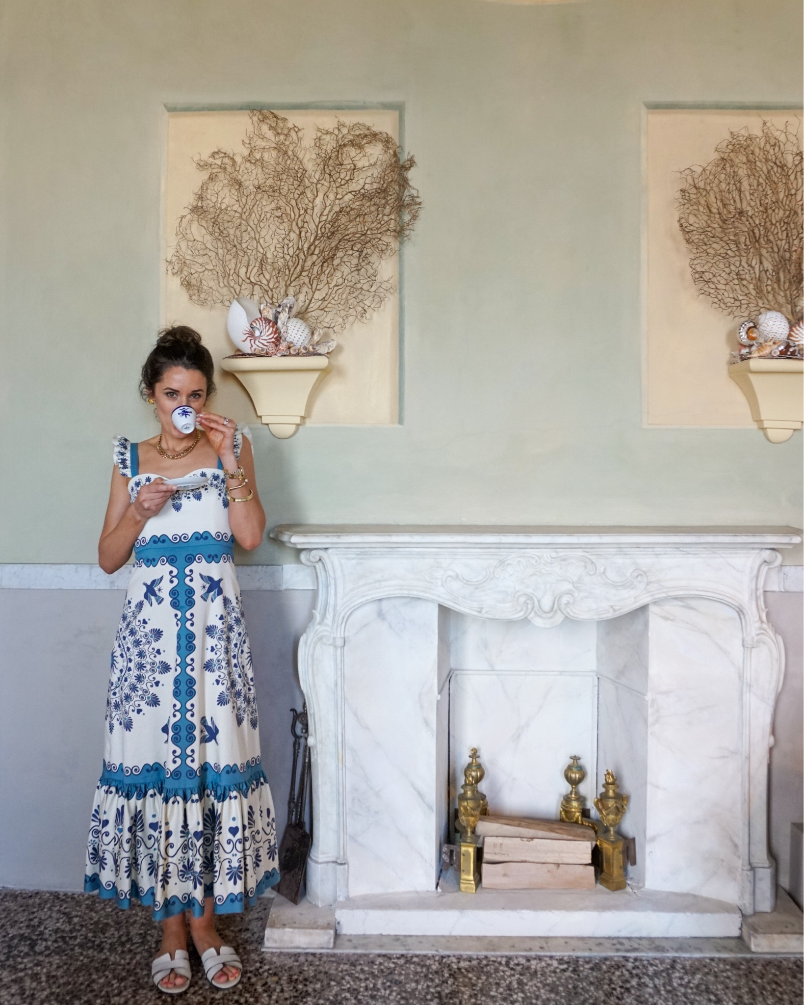The perfect printed blue and white midi dress for a summer holiday in Italy 🩵 

#LTKsummer #LTKuk #LTKtravel