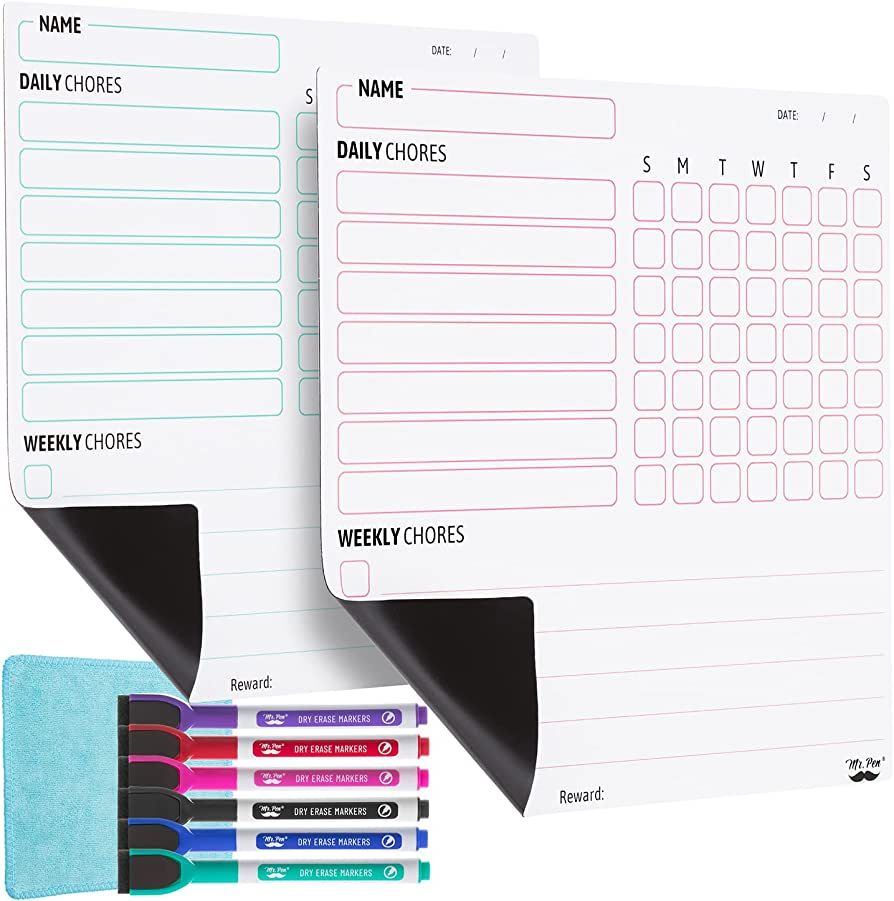 Mr. Pen- Magnetic Dry Eraser Chore Chart for Multiple Kids, 2 Pack, Kids Chore Chart with 6 Erase... | Amazon (US)
