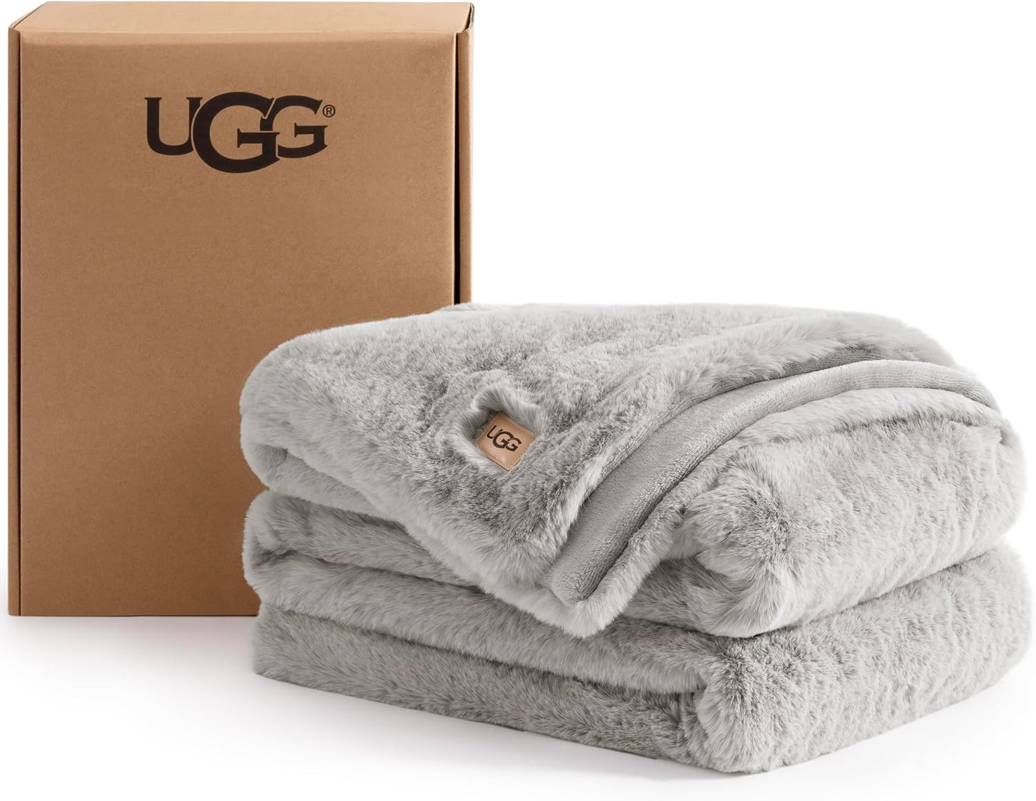 UGG Euphoria Throw Blanket, Plush Faux Fur Blanket, 50" x 70", Seal Grey | Amazon (US)