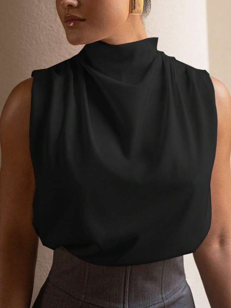 Women's Elegant Sleeveless Solid Color Minimalist Top Casual Black Summer | SHEIN