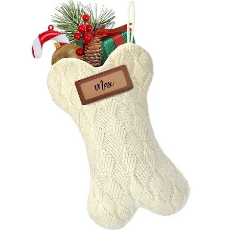 Ayieyill 18 Inch Dog Christmas Stocking, Knit White Christmas Stocking for Dogs, Diamond Shape Dog Stocking Christmas Large Pet Stockings Hanging Dog Christmas Stocking | Walmart (US)