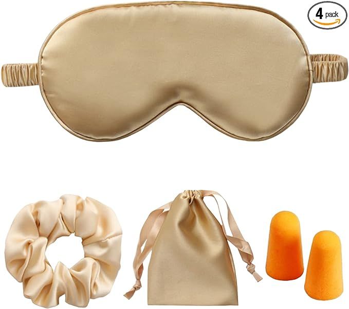 Silk Satin Sleeping Eye Mask, Gold Sleep Eye Mask Night Blindfold for Women, Blackout Eyeshade Co... | Amazon (US)