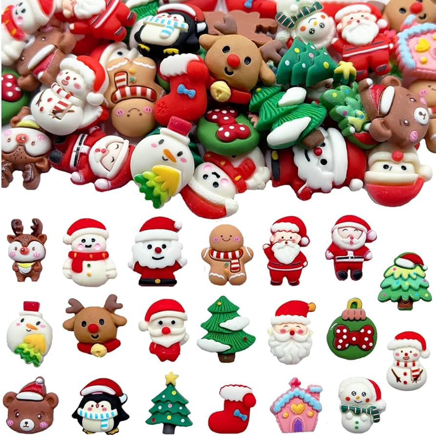 LOPURO Christmas Resin Charms, 40Pcs Resin Flatback Assorted Button Santa Snowman Tree Bell Deer ... | Amazon (US)