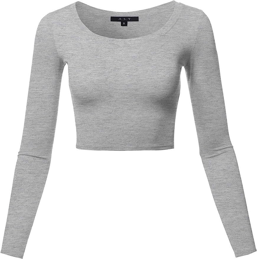 Women's Basic Solid Stretchable Scoop Neck Long Sleeve Crop Top | Amazon (US)