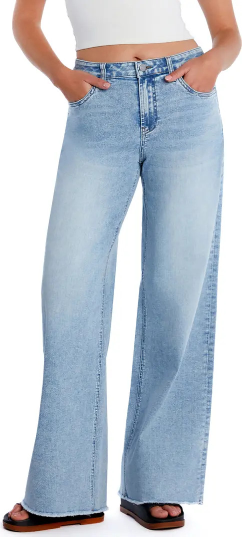 Happy Shaggy High Waist Raw Hem Wide Leg Jeans | Nordstrom
