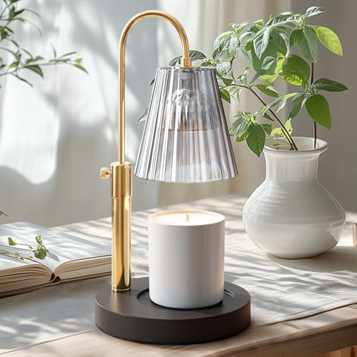 Black Candle Warmer Lamp with Large Round Base & Adjustable Height, Dimmable Candle Lamp with Timer, Electric Lamp Candle Warmer for Jar Candles, Candle Melter Lamp with 4 Halogen Light Bulbs | Amazon (US)