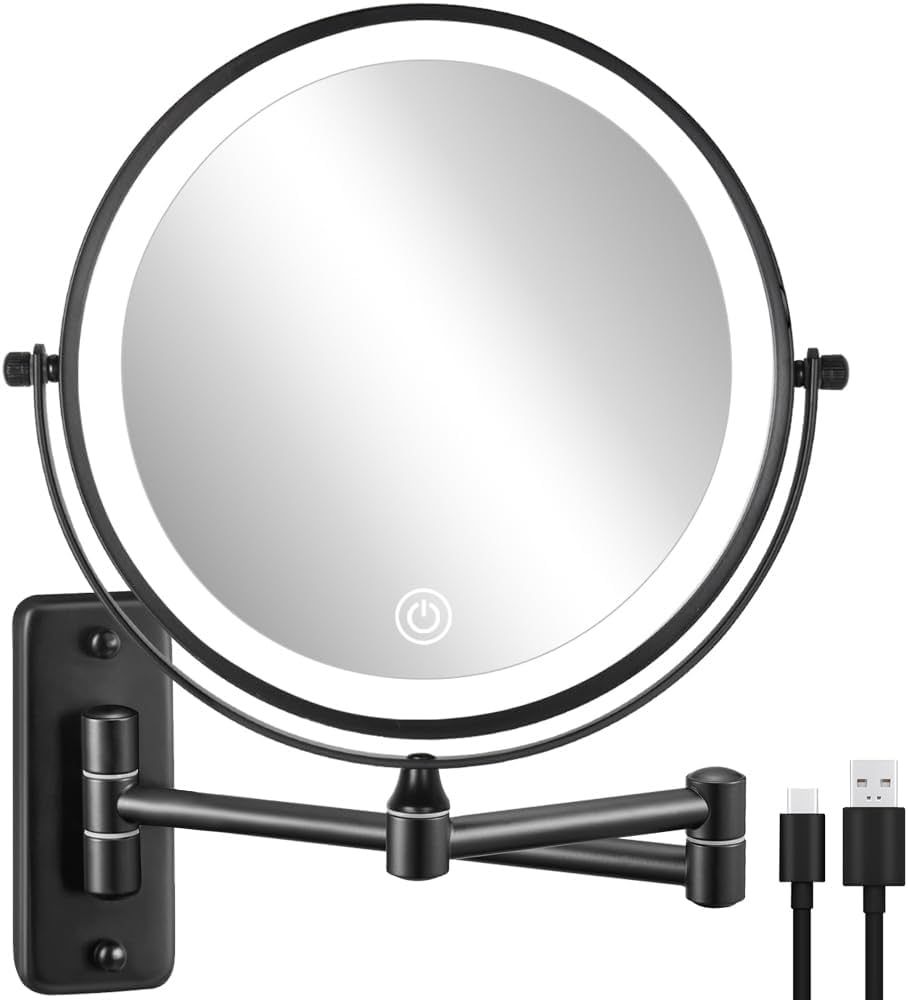 DECLUTTR Rechargeable Wall Mounted Lighted Makeup Mirror, 8 inch 10X Magnifying Mirror with 3 Col... | Amazon (US)