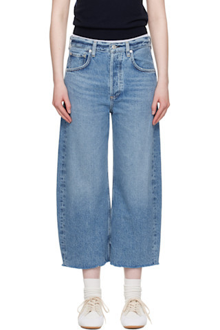 Blue Ayla Raw Hem Crop Jeans | SSENSE