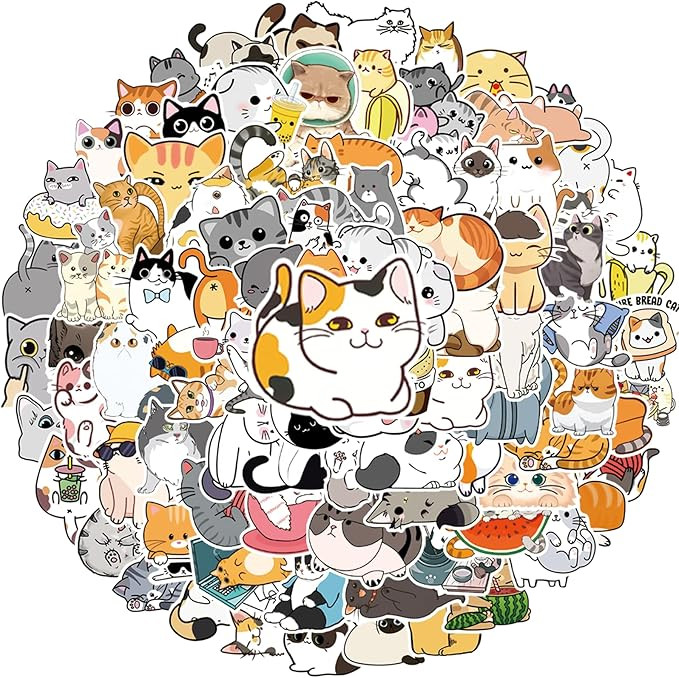 100PCS Cat Stickers, Cute Vinyl Waterproof Sticker Pack for Water Bottle, Laptop, Skateboard, Lug... | Amazon (US)
