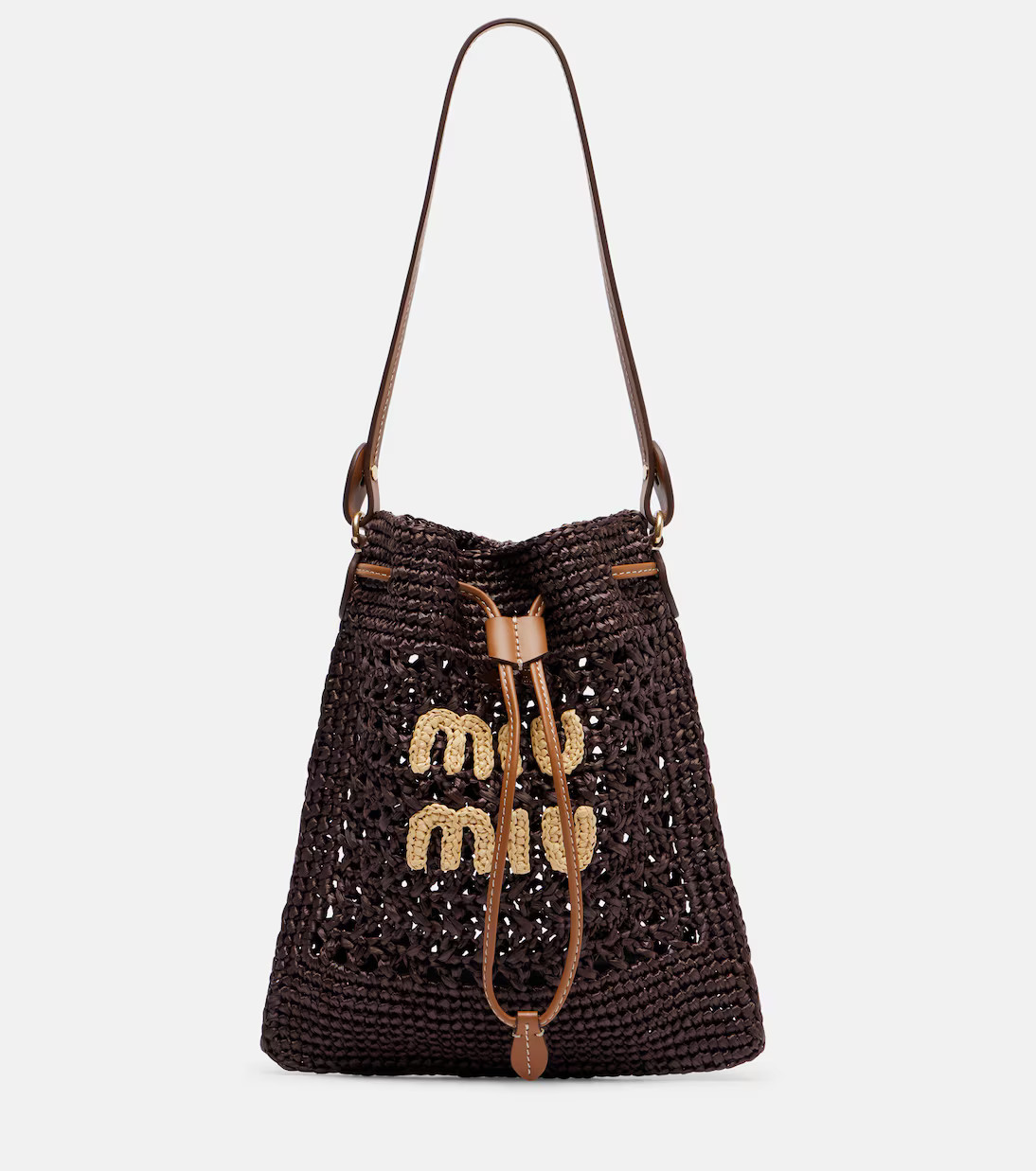Mini logo raffia-effect bucket bag | Mytheresa (US/CA)
