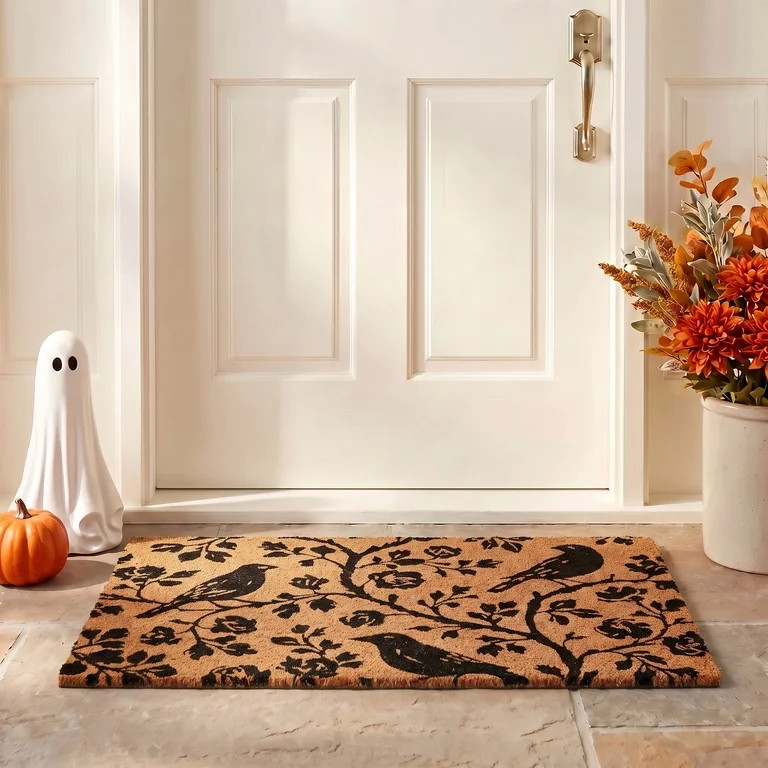 My Texas House Natural and Black Floral Bird Outdoor Coir Doormat, 18" x 30" | Walmart (US)