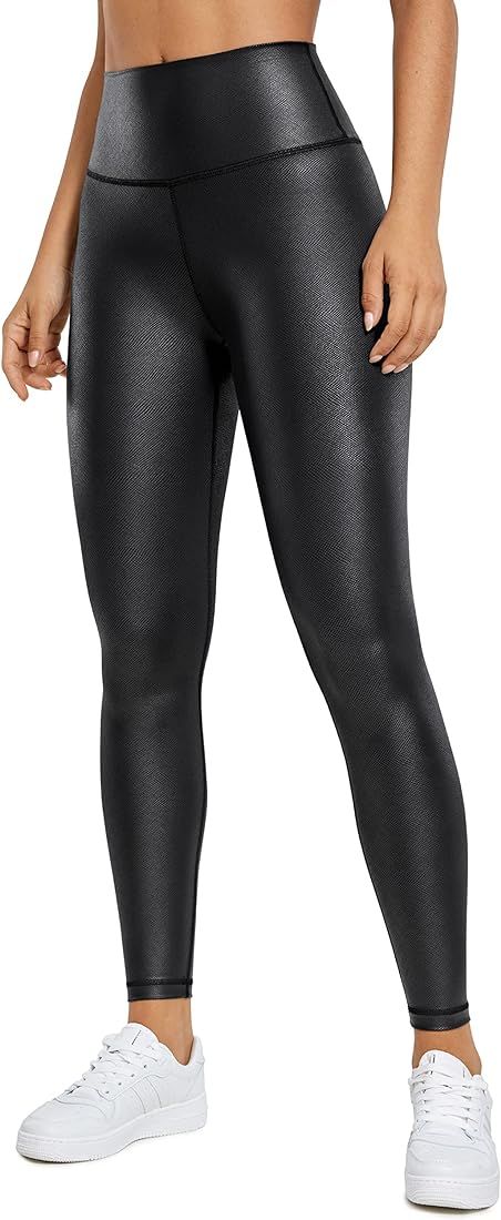 CRZ YOGA Matte Faux Leather Leggings for Women 25'' - High Waisted Stretch Leather Pants Pleather Ti | Amazon (US)