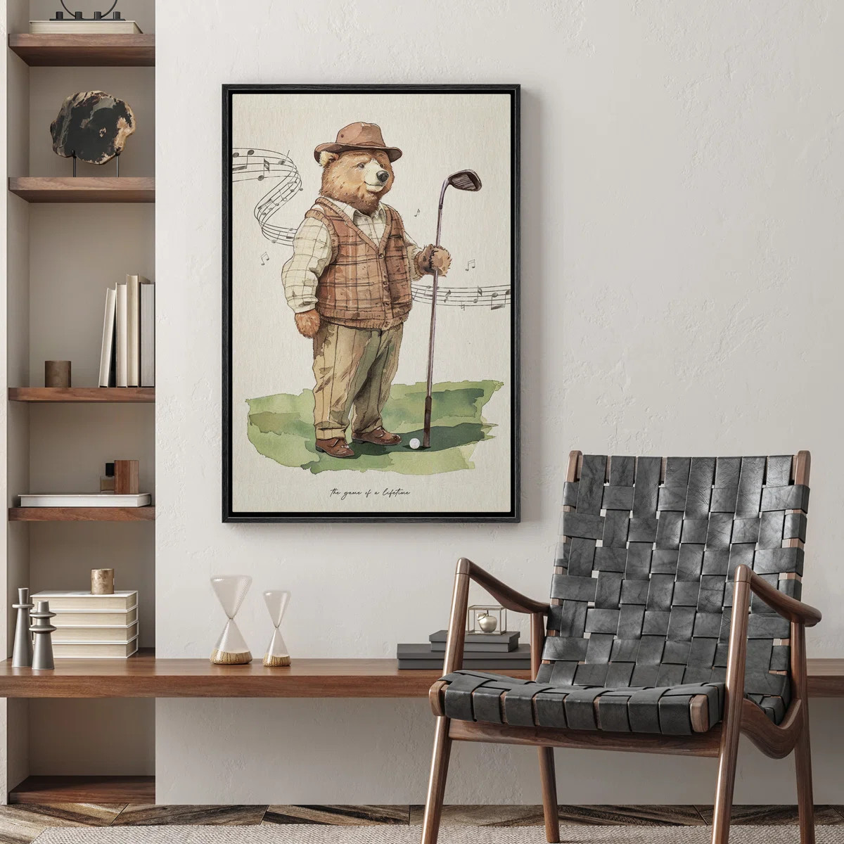 Mr. Bear Playing Golf Modern Rustic Brown Framed Bedroom Wall Decorations Canvas Print | Wayfair North America