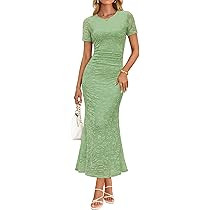 ZESICA Womens 2026 Summer Floral Short Sleeve Bodycon Long Dress Ruched Mesh Formal Cocktail Part... | Amazon (US)