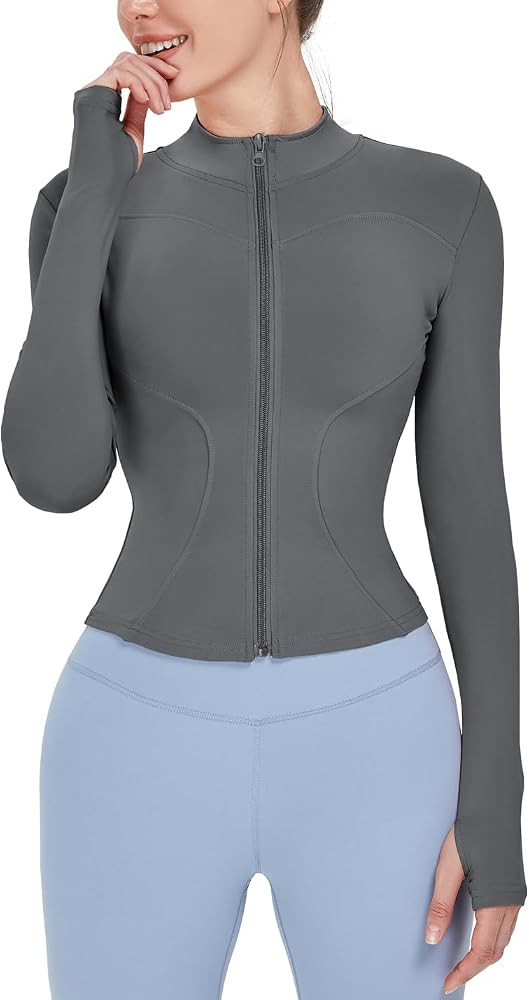 Locachy Women's Lightweight Stretchy Workout Full Zip Running Track Jacket with Thumb Holes | Amazon (US)