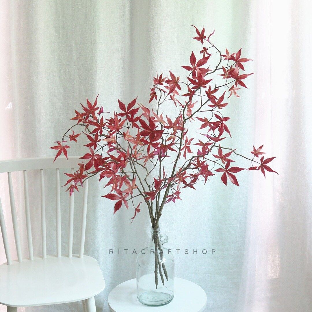 1 stem Artificial maple leaves stem faux autumn foliage fake red leaves flower arrangement home d... | Etsy (CAD)