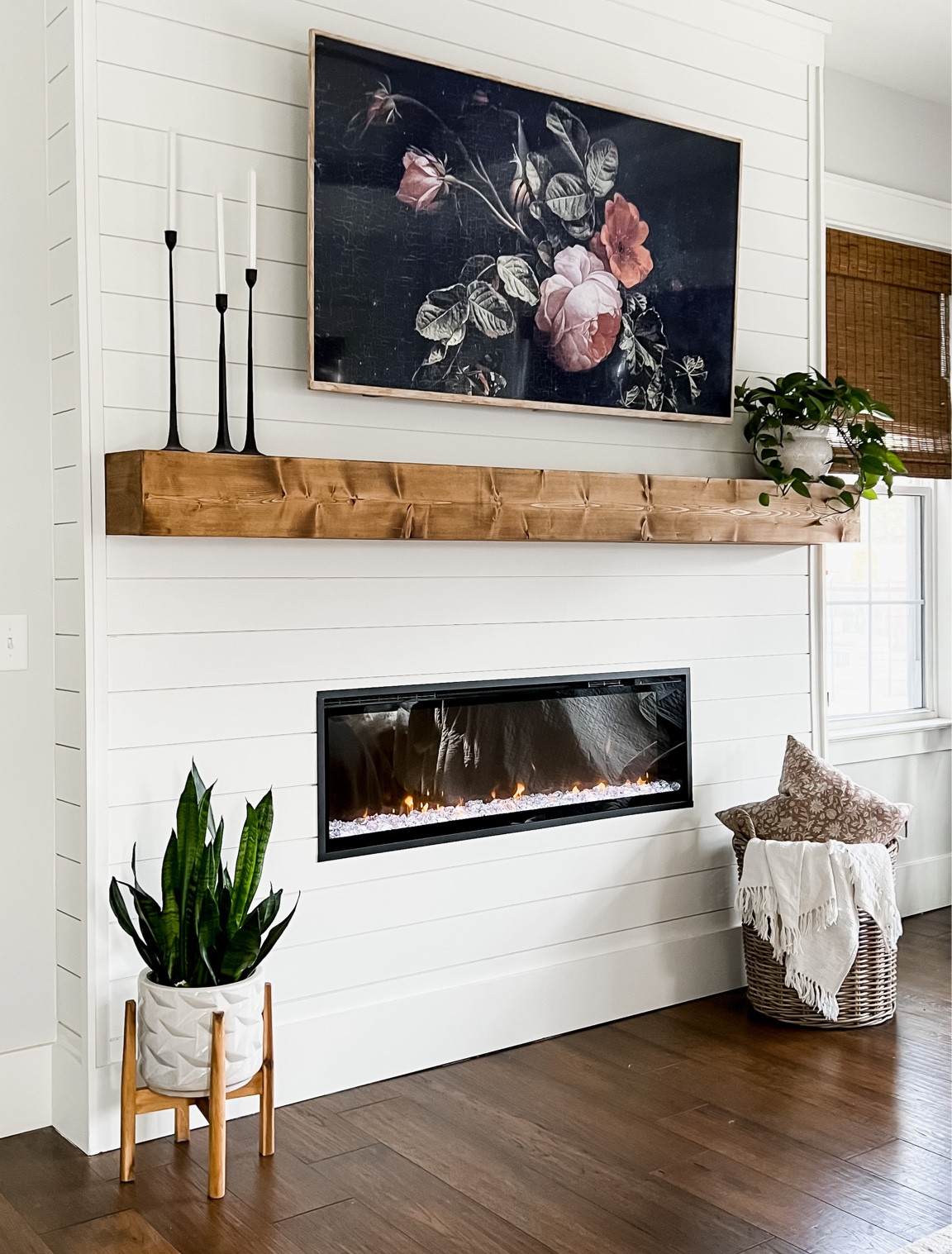 Bedroom Fireplace heater linear electric fireplace plant stand basket throw pillow candlesticks. Mantle mantel decor modern classic traditional home decor and design transitional design master primary bedroom 

Shades are Malay Umber

#LTKhome #LTKFind #LTKunder100