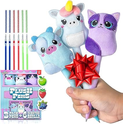 BUNMO Stocking Stuffers for Kids - 3 Pack Cute Pens - 6 Scented & Glittery Refills - Plush Fun Pe... | Amazon (US)