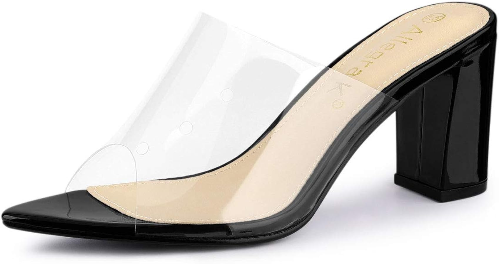 Allegra K Women's Clear Chunky Heel Slides Sandals Mules | Amazon (US)