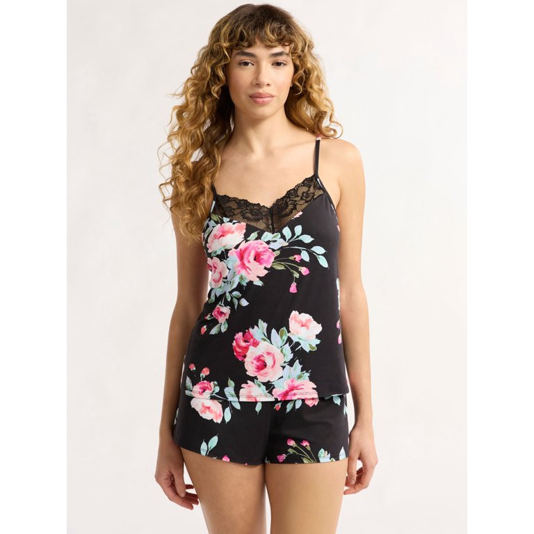Joyspun Women’s and Women’s Plus Lace Trim Knit Cami and Shorts Pajama Set, Sizes XS to 3X - ... | Walmart (US)