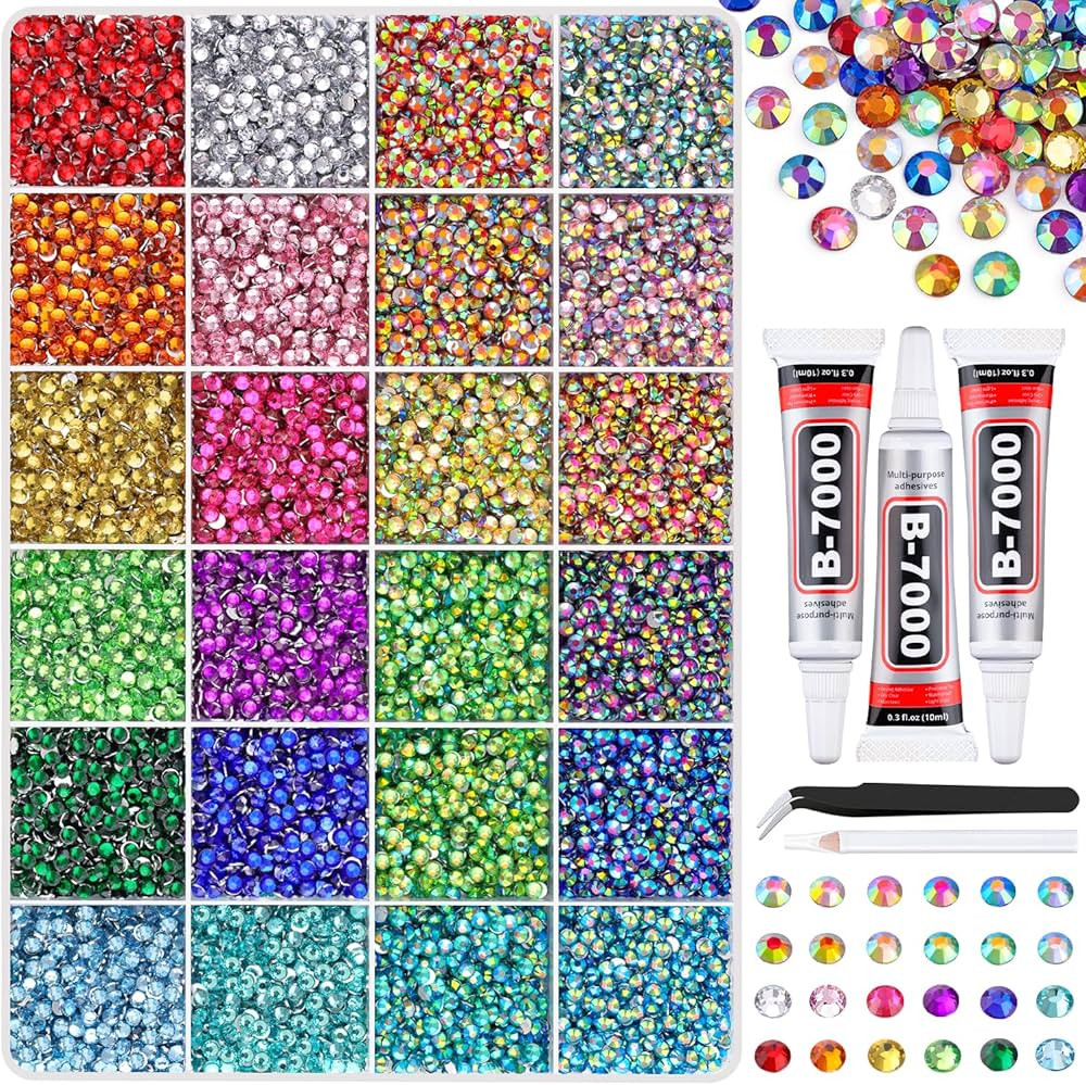 24000Pcs Resin Rhinestones with Tweezers for Crafting, Mixed-Color 3mm Bedazzling Crystal with 3P... | Amazon (US)
