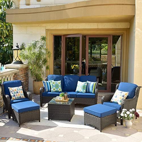 XIZZI Patio Furniture Outdoor Conversation Set All Weather Wicker 6 Pieces High Back Sofa Sectional  | Amazon (US)