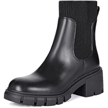 Athlefit Women's Chelsea Platform Ankle Boots Elastic Chunky Heel Lug Sole Booties | Amazon (US)