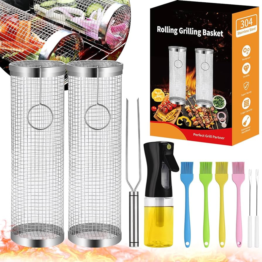 Stainless Steel Grill Basket, 2 PCS, Rectangular, BBQ Grill Accessories, Portable, Dishwasher Saf... | Amazon (US)