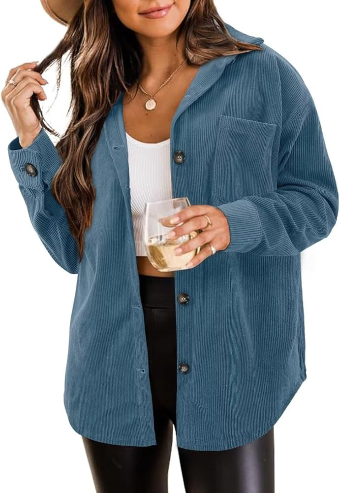 ZOLUCKY Womens Shackets Jacket Plus Size Long Sleeve Button Down Shirts Blouses Tops | Amazon (US)