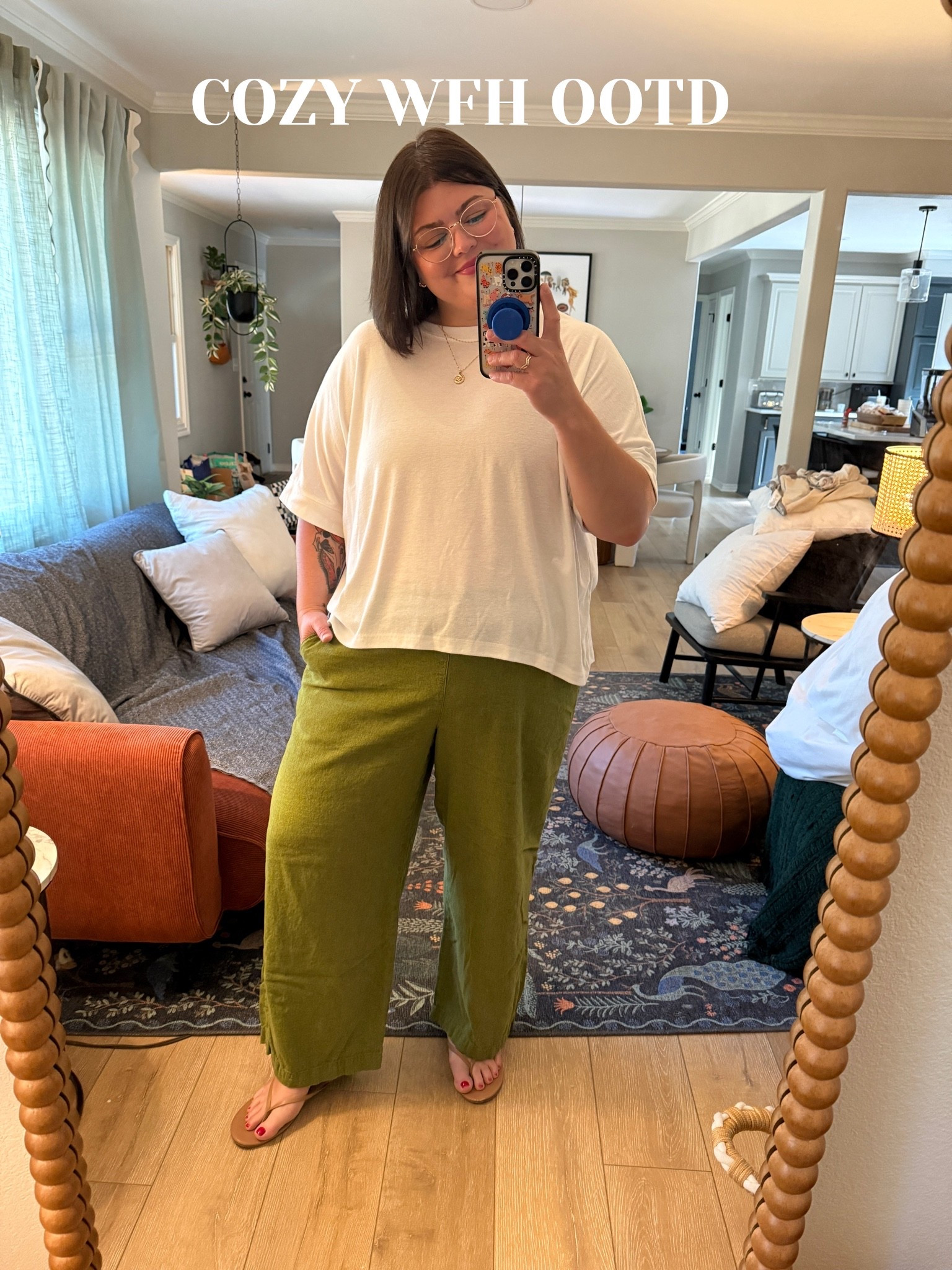 Bright green linen pants are doing all the talking today, the flowy white tee and flip-flops are just there for moral support. Light, breathable, and colorful enough to actually feel summery without leaving the house. My summer dress code of loose fabrics only remains very much in effect. Linked both on my LTK.#LTKstyletip #LTKfindsunder50 #LTKfindsunder100 #linenpants #greenpants #flowytee #wfhoutfit #summeroutfit #summerstyle #linenstyle #ootd #comfyoutfit