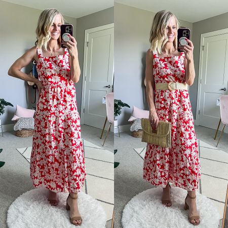 This red floral maxi dress is great for summer. I’m 5’1 and wearing an xs. It does fit big in the bust  

#LTKstyletip #LTKwedding #LTKfindsunder50