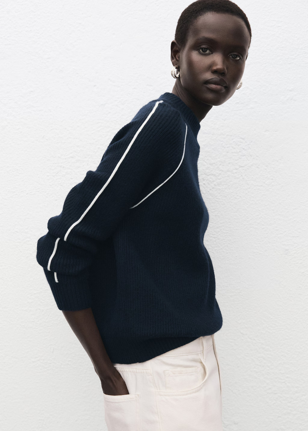 Sweater with contrasting stripes and perkins collar | Mango (US/MX/AU)