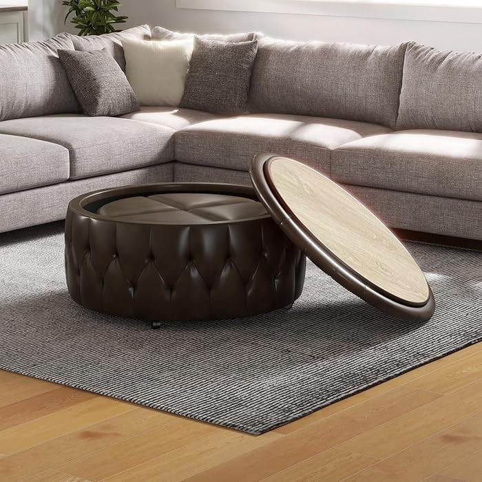 INZOY 36" Wide Storage Ottoman Large with 4 Wheels,Tufted Round Storage Ottoman with Removable Li... | Amazon (US)