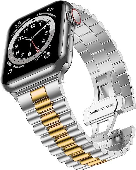 baozai Compatible with Apple Watch Band Series 5 44mm 42mm, Stainless Steel iWatch Band with Butt... | Amazon (US)