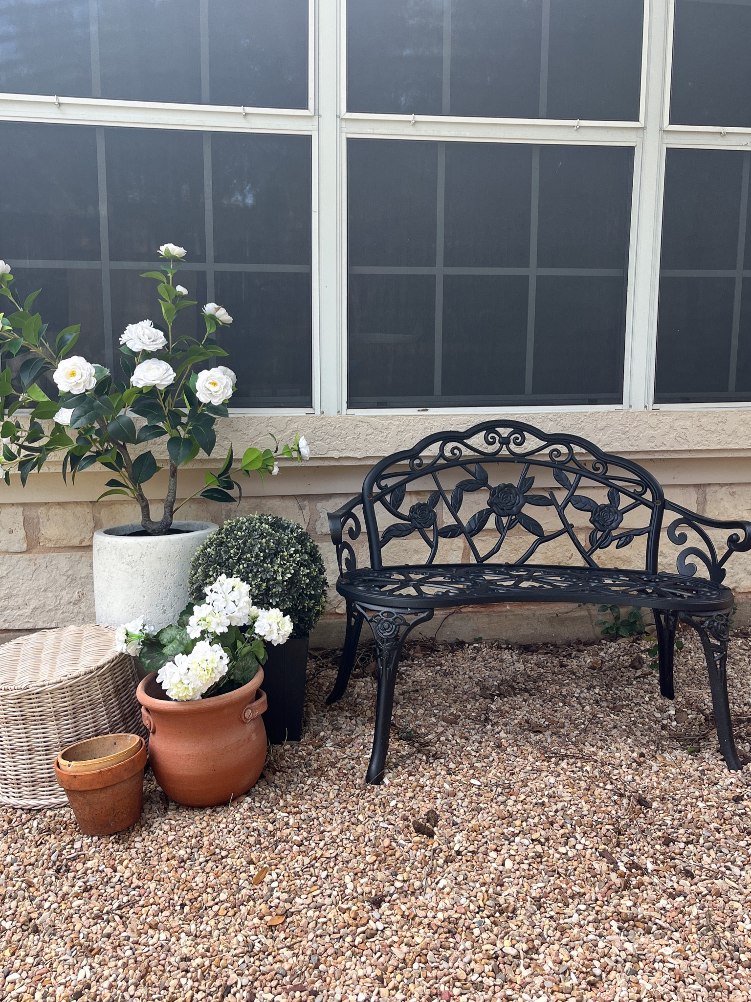 Outdoor bench and faux florals 

#LTKstyletip #LTKSeasonal #LTKhome