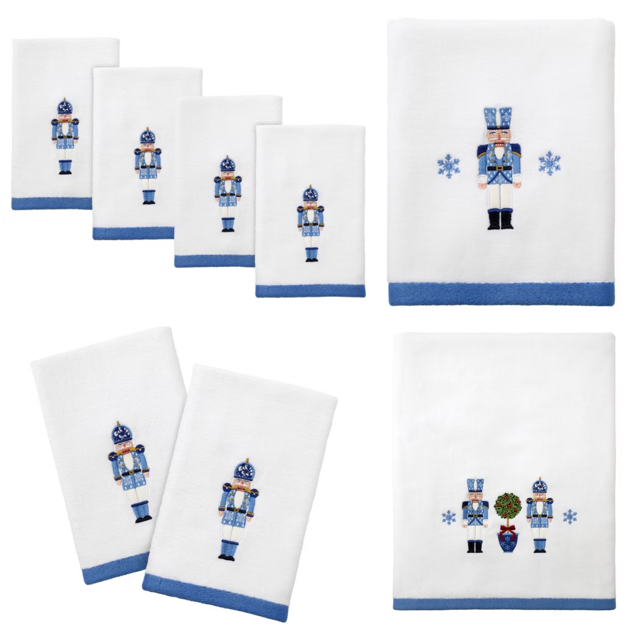 Continuing with a little chinoiserie Christmas holiday theme - love these blue and white nutcracker towels. Hand, bath, fingertip.. the largest size features two nutcrackers plus a topiary. Match these with the tissue box cover, the soap pump dispenser and the tumbler which would be a cute base. Perfect for adding a holiday touch to the bathroom or as a host/hostess gift!! Certain products on sale right now too!

#LTKHome #LTKHoliday #LTKSeasonal
