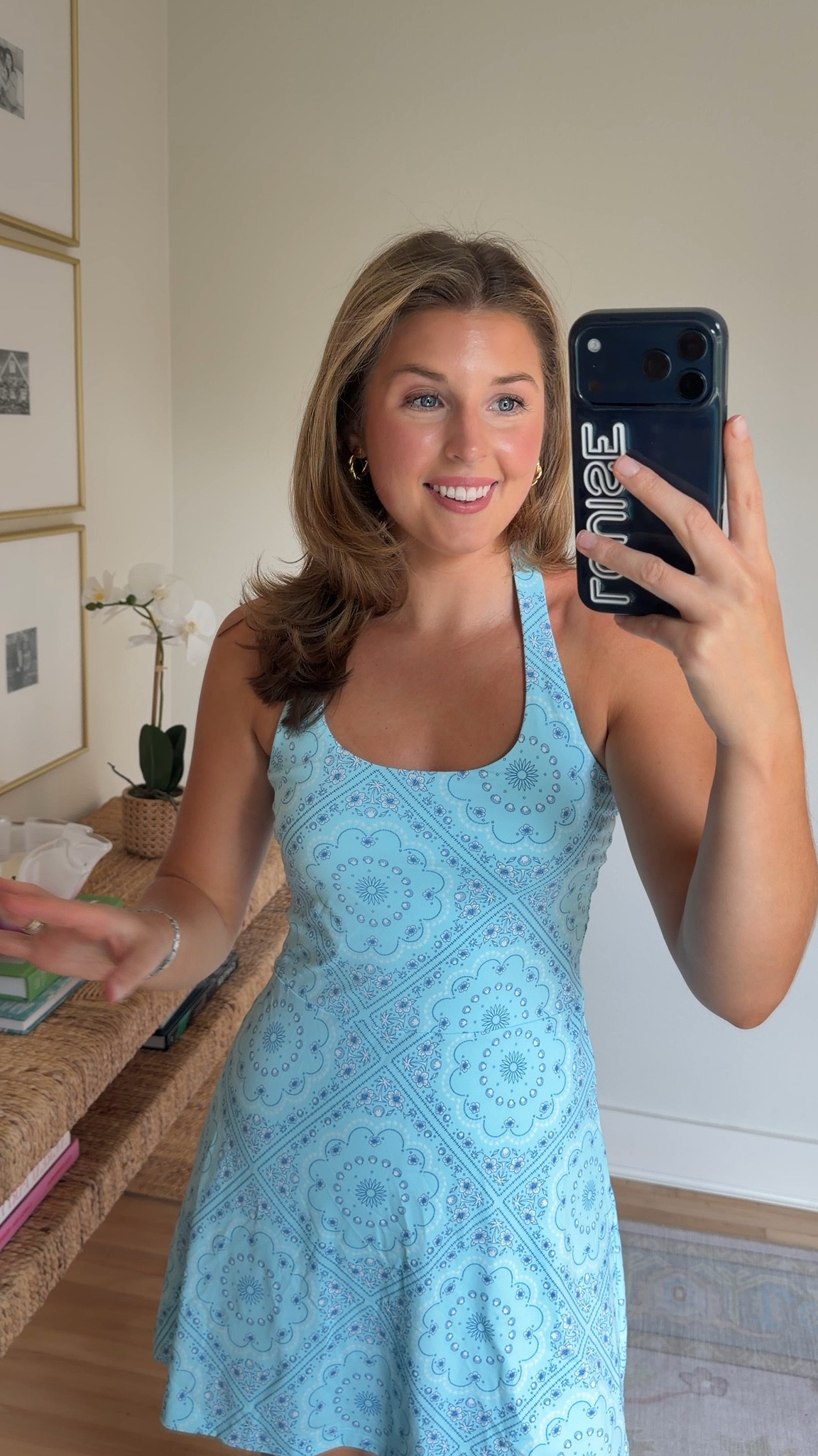 Cute exercise dress for summer! Wearing a S/ could size down has a lot of stretch!